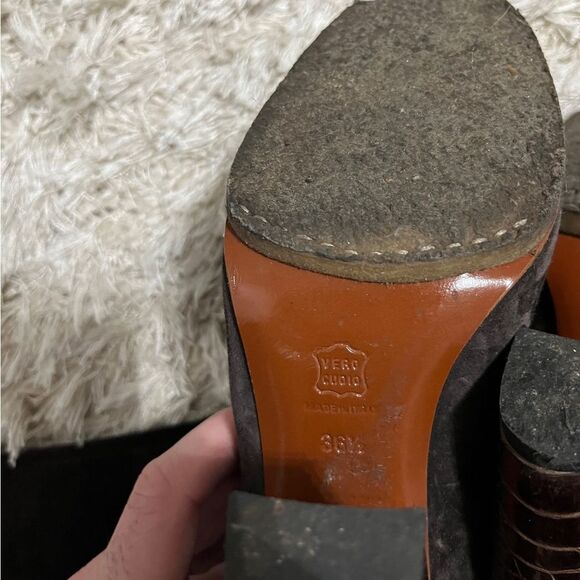 Lanvin Brown Suede Boots with Croc Embossed Heel Size 36 1/2 - Picture 5 of 5